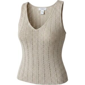 Express Tricot Beige Open Knit Cotton Linen Ramie‎ V-Neck Sweater Vest Medium